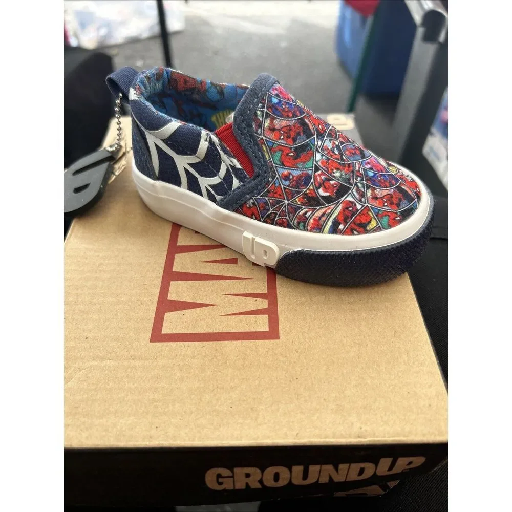 Marvel Spider-Man Slip On Sneakers‎ Size 5C NEW In Box, GROUND UP Blue/Red